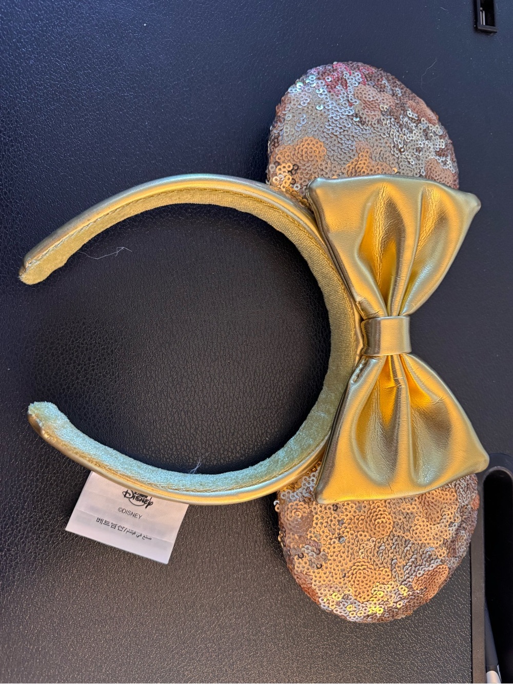 Disney Parks Gold Sequin Minnie Mouse Ears Metallic Gold Bow
